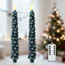 Christmas Decorations Indoor, Christmas Decor - Christmas Tree Taper Flameless Candles Battery Operated with Remote Timer, Xmas Candlesticks Home Table Mantel Room Decor, Wax, Set of 2(Green&White)