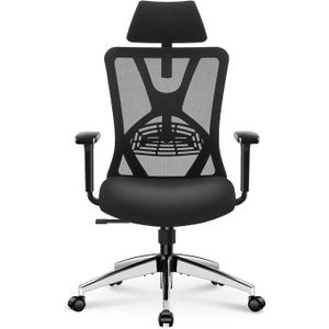 Ticova Ergonomic Office Chair - High Back Desk Chair with Adjustable Lumbar Support, Headrest & 3D Armrest - 130Rocking Mesh Computer Chair (70D x 26W x 54H cm, Black)
