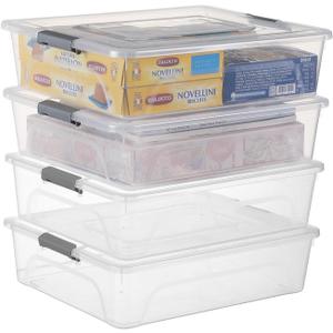 Plastic Storage Containers Clear Craft Storage Bins with Grey Handle,Organizer Box with Durable Lids Stackable Containers for Organizing Craft and Tools (4 Pack-10 Quart)