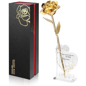 Gold Dipped Rose Real 24K Gold Rose, Genuine One of a Kind Rose Hand Dipped in 24K Golden Roses Romantic Gifts for Women in Her Birthday Anniversary Day Mothers Day