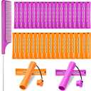 WILLBOND 36 Pieces Cold Wave Rod Hair Perm Rods Hair Rollers Perming Curlers with Steel Rat Tail Comb for Hairdressing Styling (0.75 Inch, 0.87 Inch, Purple, Orange)