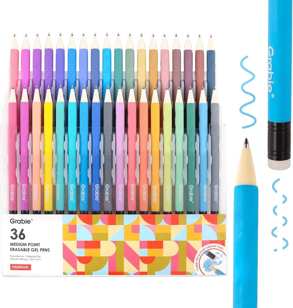 Grabie Erasable Gel Pens, 36 Colors Erasable Pens, Make Mistakes Disappear Colored Pens, Assorted Color Inks for Drawing Writing Planner,Gel Pens for Coloring