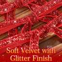 24Pcs Glitter Velvet Bows for Christmas Tree Decorations - 5x7in Velvet Ornaments with Tie for Christmas Wreath Garland, Red