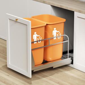Dual Pull Out Trash Can Under Cabinet, Heavy Duty Slide Out Garbage Can Kit for Kitchen, Sink, Drawer -Trash Bin Not Included, Requires Minimum Cabinets Opening 17" W X 24" D
