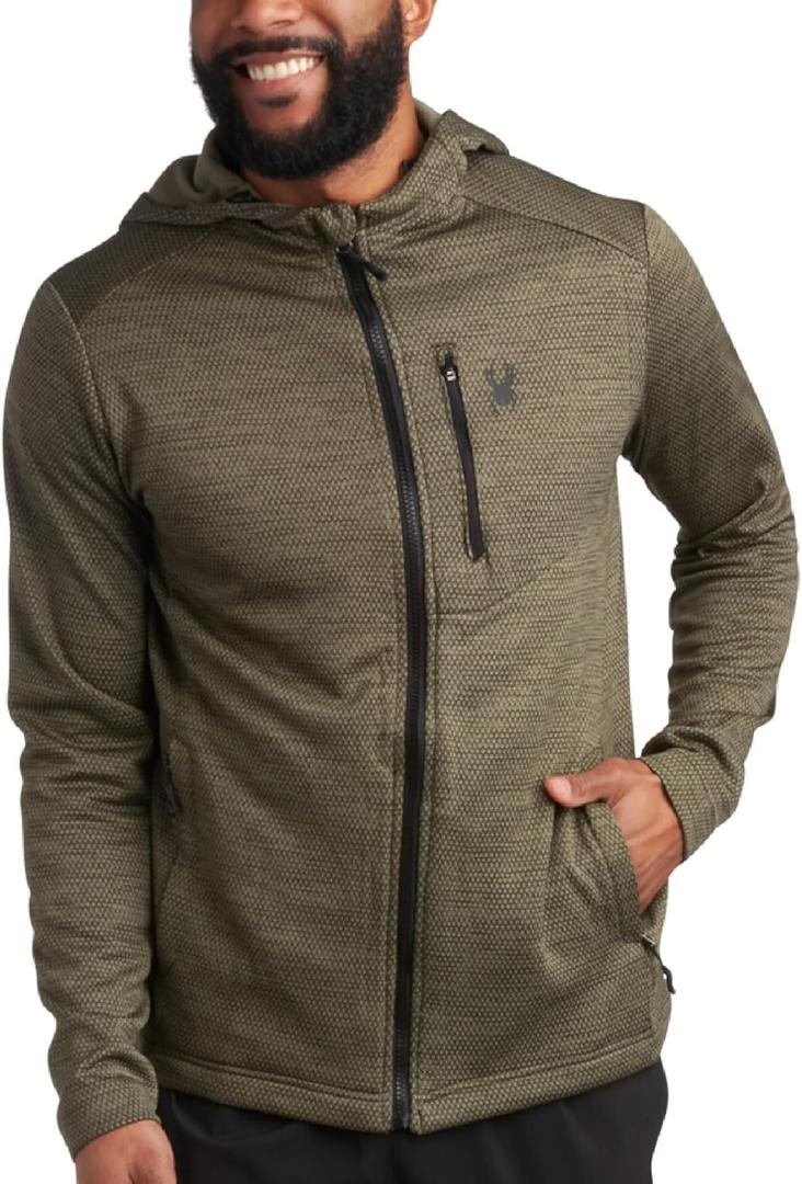 Spyder Mens Zip Up Hoodie - Hoodies for Men, Performance Fleece Sweatshirt Zip Up Hoodie for Hiking Gym UPF 30 Sun Protection (Small, Olive)