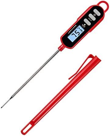 Lonicera Digital Cooking Thermometer for Bread Baking, Food and Water Temperature Measurement. Waterproof and Long Stem with Meat Temp Guide, Display with Backlit (Red)