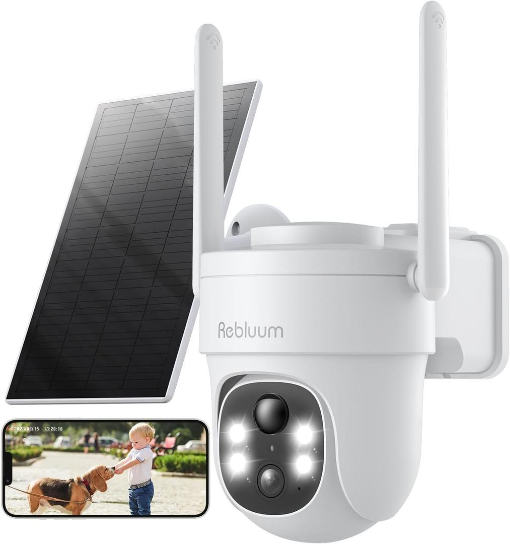 Rebluum Security Camera Outdoor Wireless, 3K/5MP Solar Camera Outdoor Wireless, Battery Powered 360PTZ, Color Night Vision,PIR Motion Detection,2-Way Audio,Compatible with Alexa