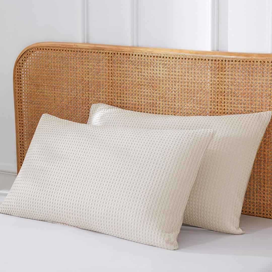 100% Cotton Waffle Weave Pillow Shams King Size Set of 2 ,600 TC Egyptian Cotton Pillowcases with Envelope Closure,Fade-Resistant, Luxury Soft & Breathable Pillow Case Covers for Bed ,Khaki 20" x 36"