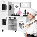TaoHFE Wooden Kitchen Playset for Toddlers - Kitchen Toy Set with Lights & Sounds for Pretend Play, Gift for Kids Age 3+ (White)