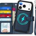 TUCCH 2-in-1 Detachable Wallet Case for iPhone 17 Pro (6.3-inch) 2025, RFID Blocking | 4 Card Holders | Wireless Charging | Wrist Strap | Kickstand | Magnetic | PU Leather Protective Cover | Dark Blue