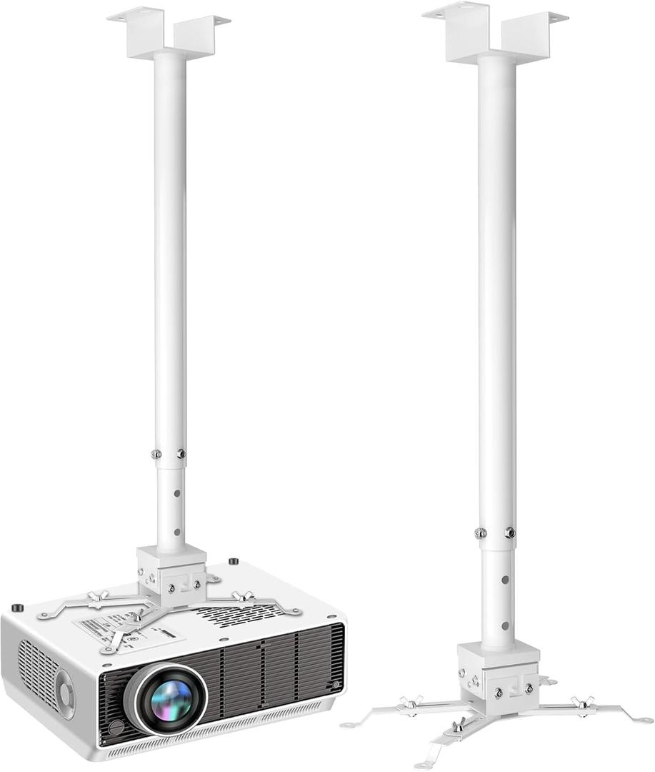 2-Be-Best Upgraded Projector Ceiling Mount 31-59 / 78-150CM Strong Extending Drop Ceiling Projector Mount Adjustable Long Projectors Mounts for Home Office Factory White