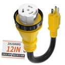 PlugSaf 50 Amp to 15 Amp 110V RV Adapter Plug, 15A Male to 50A Female RV Power Adapter with Twist Lock Plug, Dogbone Electrical for Camper, NEMA 5-15P SS 2-50R, 10/3 STW Cord 12" Yellow