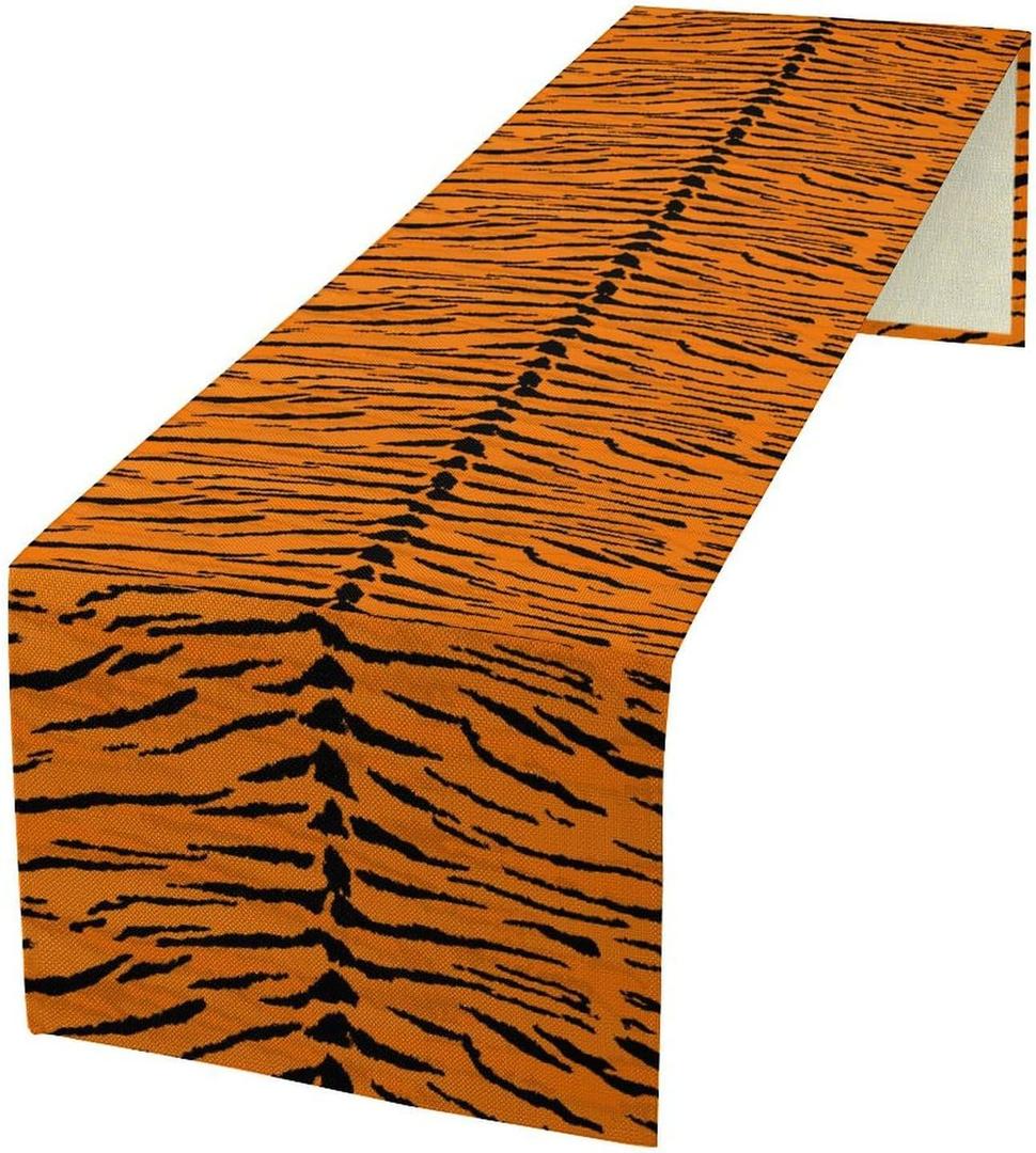 Tiger Table Runner, Safari Animal Tiger Fur Pattern for Home Kitchen Table Decor Dining Coffee Room Party Decor 13x36in