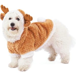 Puppy Dog Christmas Reindeer Costume, Pet Cat elk Costume Hoodie Christmas Winter Coat Clothes Xmas Outfit Apparel (S)