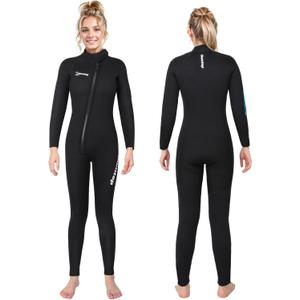 Owntop 5mm Neoprene Wetsuit for Women - Full Diving Suits Stretch Long Sleeve One Piece Dive Skin Front Zip UPF50+ Thermal Thicken Swimwear for Scuba Surfing Snorkeling, L