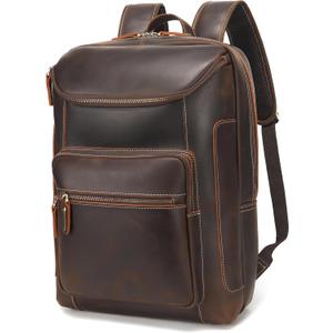 LANNSYNE Full Grain Leather Backpack For Men, 17" Laptop Backpack, Casual Outdoor Business Travel Rucksack, YKK Zippers