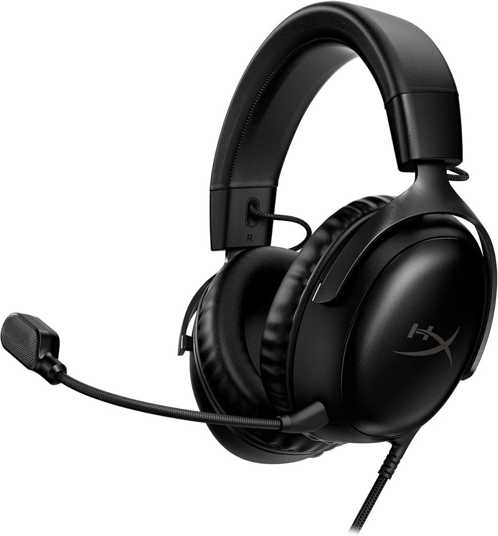 HyperX Cloud III Wired Gaming Headset, PC, PS5, Xbox Series X|S, Angled 53mm Drivers, DTS Spatial Audio, Memory Foam, Durable Frame, Ultra-Clear 10mm Mic, USB-C, USB-A, 3.5mm Black