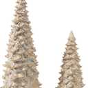 DN DECONATION Christmas Tree Figurines, Set of 2 Glitter Tabletop Xmas Trees Statues, Elegant Resin Pine Tree Decor for Mantel, Desk & Holiday Centerpieces (White & Gold)