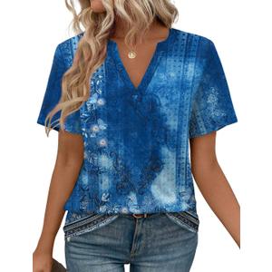 WEESO Womens Tops Summer Short Sleeve V Neck Blouses Business Casual Loose Fit Tshirts Trendy Fashion Outfits (L)