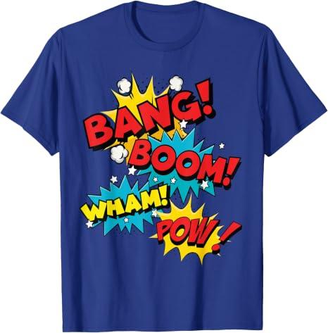 Bang Boom Wham Pow Comic Sound Effect Design T-Shirt M