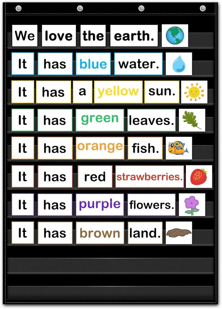 Godery PreK-12 Standard Pocket Chart for Classroom Centers, Wall Words Classroom Pocket Chart, Homeschool Teaching Supplies Black Pocket Chart (black)