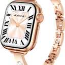 Mosonio Slim Bracelet Band with Sparkly Accents Compatible with Apple Watch Bands 46mm 45mm 44mm 49mm 42mm(Series 3 2 1)/ 38mm 40mm 41mm 42mm(Series 11 10) for Women, Stylish Adjustable Link Thin Metal Strap for iwatch Ultra Series 11 10 9 8 7 6 5 4 SE 3 2 1