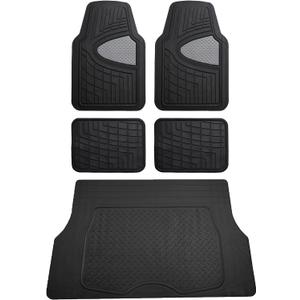 FH Group Premium Liners Tall Channel Trimmable All Weather Rubber Full Set Car Floor Mats (Gray) w. Trimmable All-Season Cargo Liner (Black) - Universal Fit for Cars Trucks and SUVs