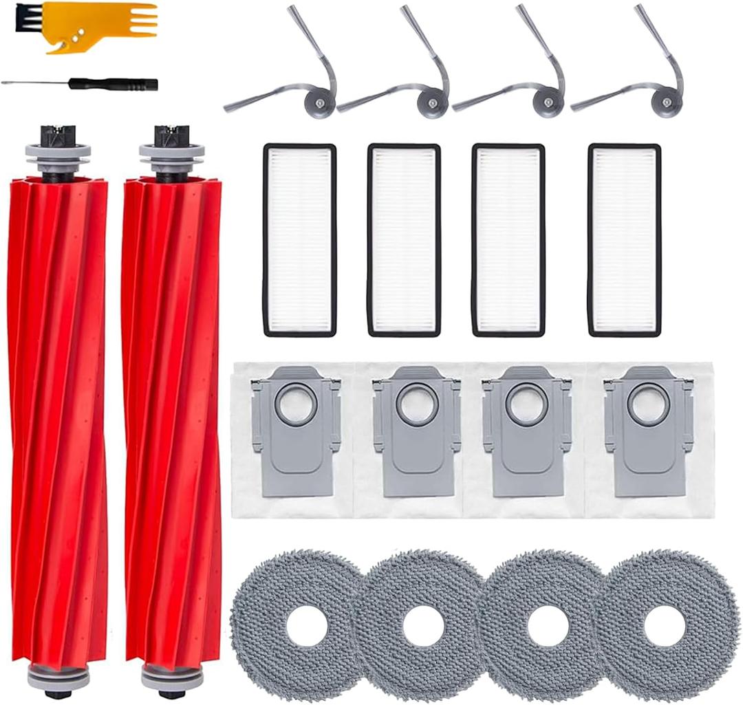 20-Piece Replacement Parts Kit for Roborock QV35A/QV35S, QR798/QR598 Robot Vacuums Includes: 2 Main Brushes 4 Filters 4 mop Pads 4 Side Brushes 4 dust Bags 2 Tools