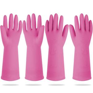 Mamison 2 Pairs Reusable Waterproof Household Dishwashing Cleaning Rubber Gloves, Non-Slip Kitchen Glove (Pink, Small (Pack of 2))