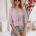 Furnex Women's Casual Ruffle Sleeve Tops V Neck Knit Shirts 2025 Spring Trendy Blouses (XXL)