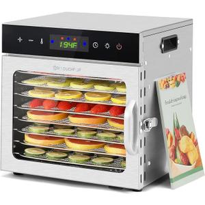 Food Dehydrator, 194℉ Temperature Control, 8 Trays, On/Off Light, Dehydration Machine for Beef Jerky, Fruits, Dog Treats, Herbs