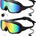 Rantizon Swim Goggles 2 Pack, Wide View Anti Fog&UV Swimming Goggles for Audlt, No Leaking Swim Glasses for Men Women Kids (Large for Adults, Aqua & Bright Orange)