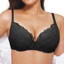 Popilush Minimizer Bras for Women Full Coverage Lace Push Up Plus Size Underwire Bra with Support (36DD, Black)