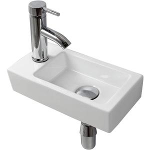 Wall Hung Basin Sink Small Cloakroom Basin Rectangle Ceramic Wash Basin Right Hand (Left Hand)