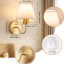 ADISUN Battery Operated Wall Sconce Set of 2, Gold Wall Lamps Rechargeable Bulbs for Living Room, White Rattan Shade, Wireless Wall Lights for Bedroom Living Room Hallway Kitchen(2 Bulbs Included), L10.2 inch*H9.4 inch*W9 inch