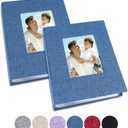 Vienrose Small Photo Album 4x6 Photos, 2 Pack Linen Cover Mini Photo Book, 26-Page Holds 52 Pictures, Artwork or Postcards Storage for Baby (Blue)