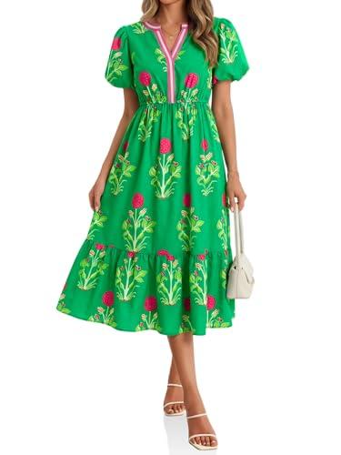 Cicy Bell Womens Summer Floral Print Maxi Dress A Line Puff Short Sleeve V Neck Boho Dresses Flowy Beach Vacation Outfits size 8