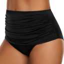 GRAPENT Women's High Waisted Swim Bottom Ruched Bikini Tankini Bottoms Tummy Control Swimsuit Briefs (M)