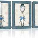 Derkymo 3 Pieces Kitchen Picture Wall Decor Retro Tableware Canvas Wall Art Elegant Cutlery Painting Prints for Dining Room Framed Ready to Hang 12"X16"x3pcs