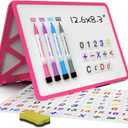 Small Dry Erase White Board with Stand, Double Sided Dry Erase Board for Kids, Foldable Small White Board Portable Mini Whiteboard with Lines & Holder for Home School Office (Pink)