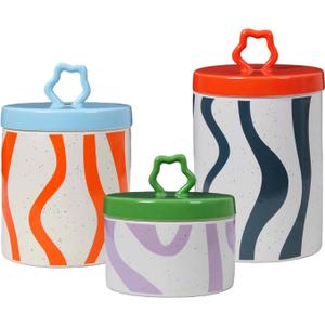 Cookie Jars with Lids, Set of 3 Ceramic Gingerbread Cookie Storage Containers for Holiday Decor, Coffee, Tea, Candy, Spice & Cereal Jar for Kitchen Countertop, Dishwasher Safe