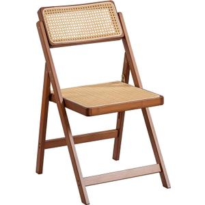 Furlide Rattan Folding Chair, Modern Mid Century Dining Chairs Set of 1, Comfy Outdoor Bamboo Chairs for Bedroom Living Room Reading Room Dining Kitchen, Walnut, 19.7 inches x 20.5 inches x 31.9 inches