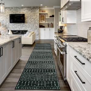 Lahome Moroccan Black Rug - 2x8 Washable Non-Skid Kitchen Floor Runner, Low-Profile, Non Slip, Geometric Print Distressed Entryway Runner for Hallways, Laundry Room, Foyer