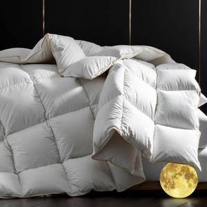 HANYUN Organic Cotton Goose Down Feather Comforter All Season Palatial King Size Duvet Insert Warm and Breathable Down Comforter Ultra-Soft 700 Fill-Power Fluffy Warmth 120"x98"