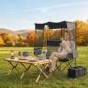 Teenyyou Double Camping Chair with Canopy Shade, 660lbs Folding Beach Loveseat with Padded Seat and Cup Holders, 4-Zone Heated Outdoor Chair for Beach Camp, Use 5v/3a Power Bank(Black and Grey), 11.02 x 36.22 x 8.07 inches