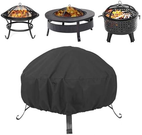 Fire Pit Cover Round for Fire Pit 22-34 Inch, Waterproof Outdoor FirePit Cover,Full Coverage Patio Round Fire Pit Cover Heavy Duty 420D Oxford Fabric Outdoor Fireplace Cover