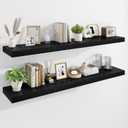 Marsmiles 55" Floating Shelves for Wall, Wooden Shelves with Invisible Brackets Set of 2, Rustic Farmhouse Wall Mounted Shelf for Kitchen Bathroom Living Room Study, Black