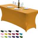 CWK 6FT Waterproof Stretch Spandex Table Cover for Rectangular Tables - Elastic Fitted Tablecloth for Folding Tables,Wrinkle Resistant Table Cloth for Parties, Weddings, Banquets & Events (Gold)