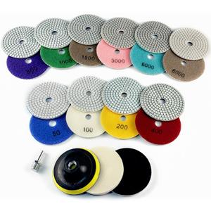 4 Inch Diamond Polishing Pads, 14 PCS 50-8000 Grit Wet/Dry Granite Stone Polish Pad Kit with 5/8-11 Backer Pad, Drill Adapter and Wool Disc for Granite Marble Concrete Stone Tile