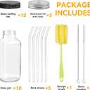 Kucoele 16oz Glass Juice Bottles with Lids, 10 Pack Reusable Smoothie Cups Water Bottles Drinking Jars with Glass Straws, Brush, Lids with Hole